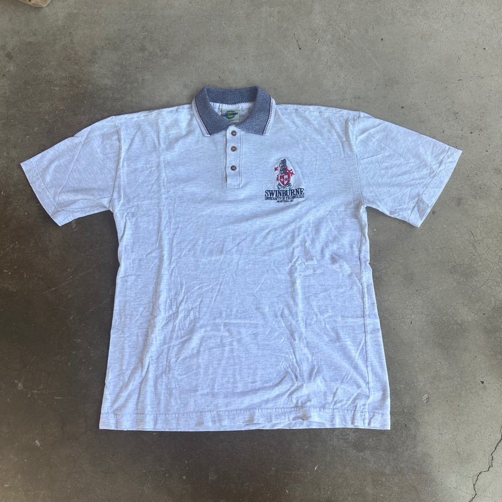 Aussie Clubknit Polo Shirt Mens L Grey Excellent Swinburne University Australia